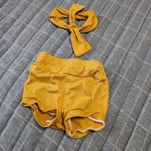 Hand made yellow bummy shorts and headband - 12-18 months